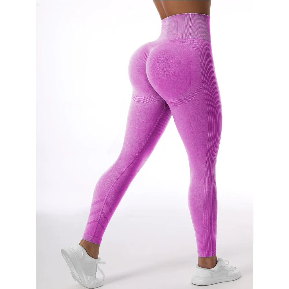 Washed Women Seamless Hip Lifting Slim Sports Leggings High Waist Tights Fitness Legging Push Up Workout Yoga Pants Gym Clothing