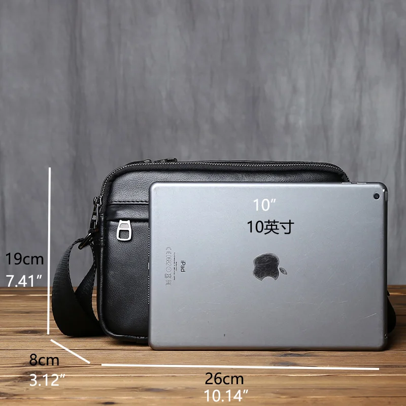 NZPJ Casual Leather Men Shoulder Bag Natural Cowhide Messenger Bag Large Capacity Business Solid Color Backpack for 10-inch Ipad