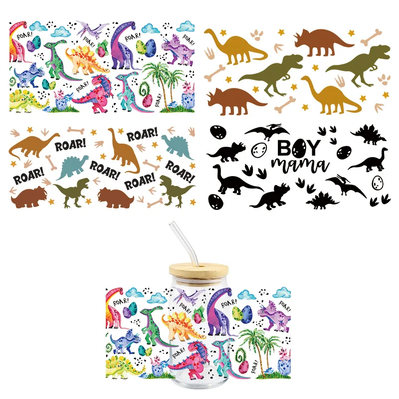 Cartoon Dinosaur UV DTF Wrap Transfer Stickers Cute Funny Design Waterproof Wrap For Glassses Cups Mugs Decal Simple To Use 3d stickers uv dtf wrap transfer