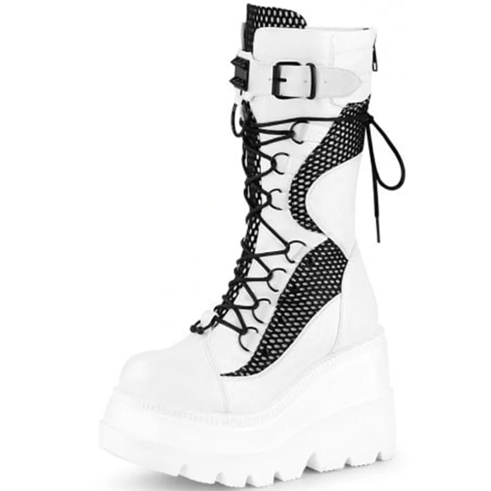 GIGIFOX Brand Big Size 43 Fashion Gothic Rianbow Platform Buckles Zipper Colorful Great Quality Motorcycle Boots Woman Shoes 