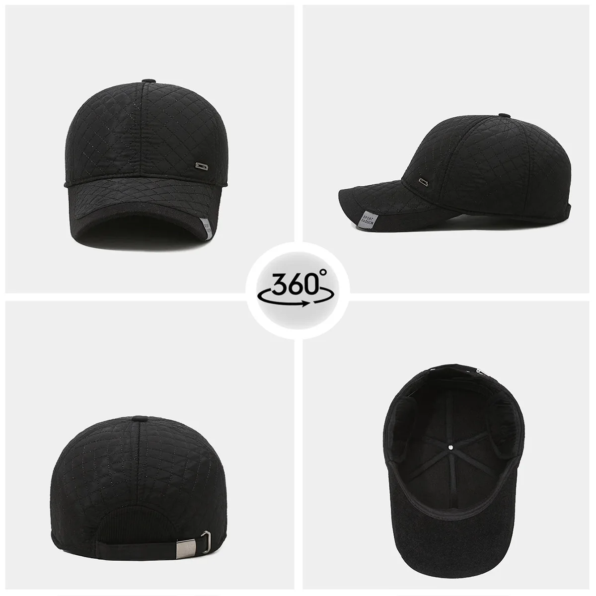 Men's Winter Hat with Fleece Lining, Ear Protection, Warm Baseball Cap, Casual Dad Hat, Cold-Proof Cotton Cap for Middle-Aged and Elderly People