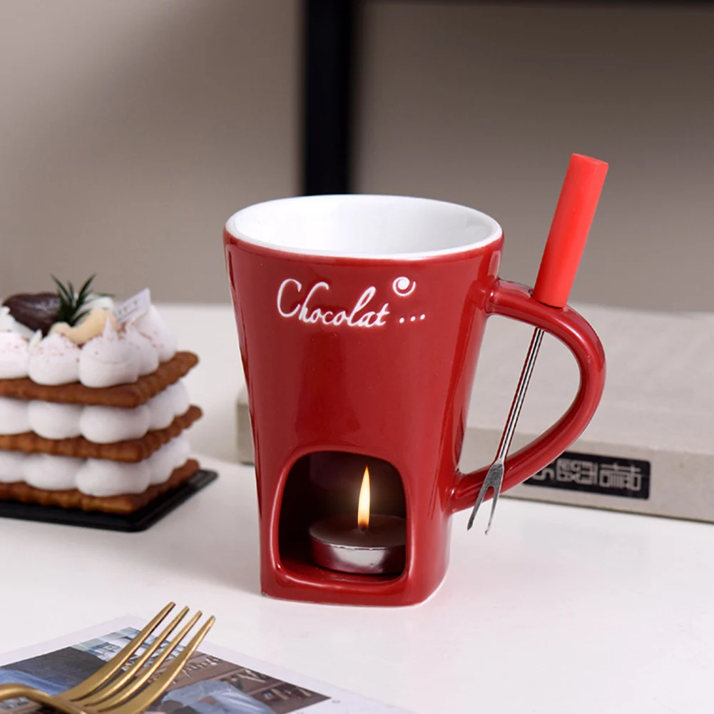 130ML Fondue Mug Chocolate Melting Cup Ceramic Coffee Tea Butter Melt Pot for Dessert Heat Milk Birthday Gift Cooking Appliances