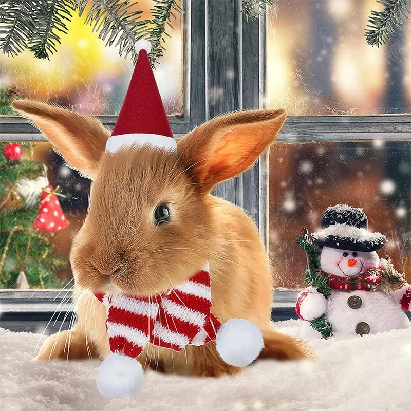 Hamster Christmas Costume Guinea Pig Mini Small Pet Hat Scarf Headwear Pet Outfits for Chinchilla Rabbit Bunny Accessories 1 Set pet headgear small animal clothes