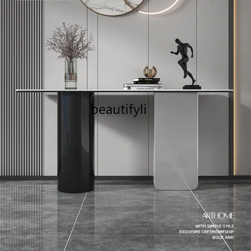 

zqItalian Light Luxury Entrance Cabinet Stone Plate Wall Living Room Side View Foyer High-End Console