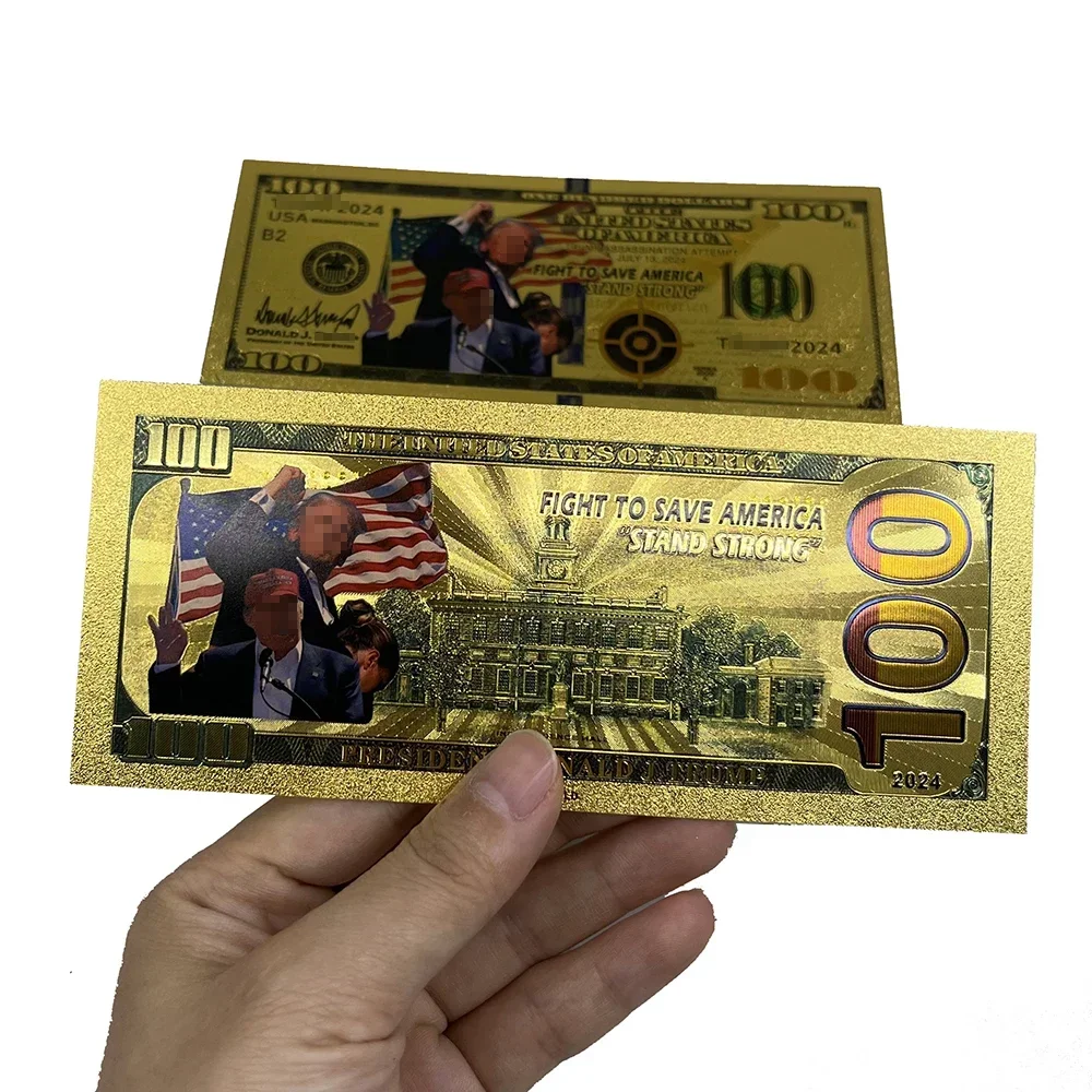 1pcs/lot 2024 Election Donald Trump shooting gold plated banknote 100 Dollar Bill Banknote Setbacks make me stronger