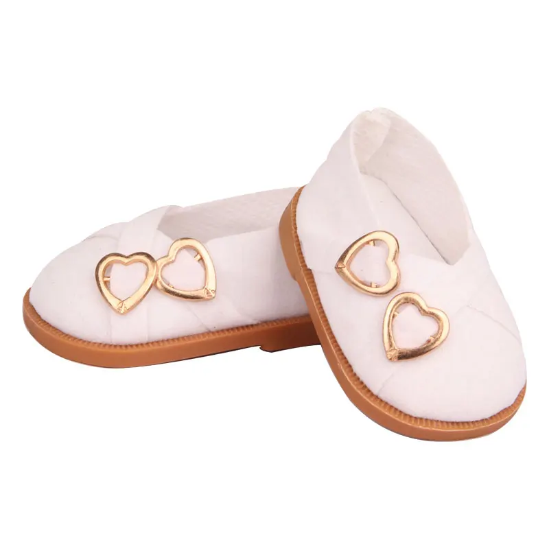 7 cm Leather Doll Shoes For American 18 Inch Doll Double Hearts Villus Shoes Boots For 43 cm Baby New Born&OG,1/3 BJD Girl Doll