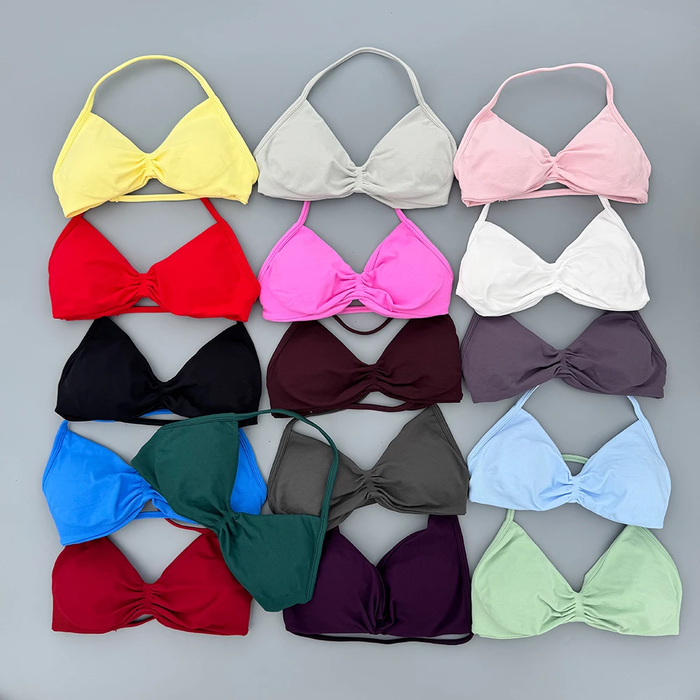 High Support Strappy Gym Top with Ruched Backless Design and Removable Pads