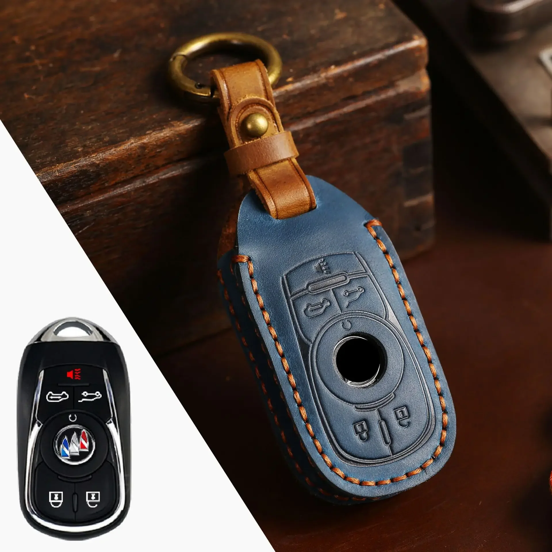 Luxury Leather Key Fob Cover: Anti-Scratch, Shockproof Protection with Metal Ring