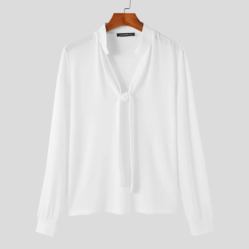 thumbnail image 1 of INCERUN Tops 2024 estilo coreano moda para hombres diseño de cinta retorcida camisetas casuales ropa de calle sólida manga larga camiseta S-5XL, 1 of 5