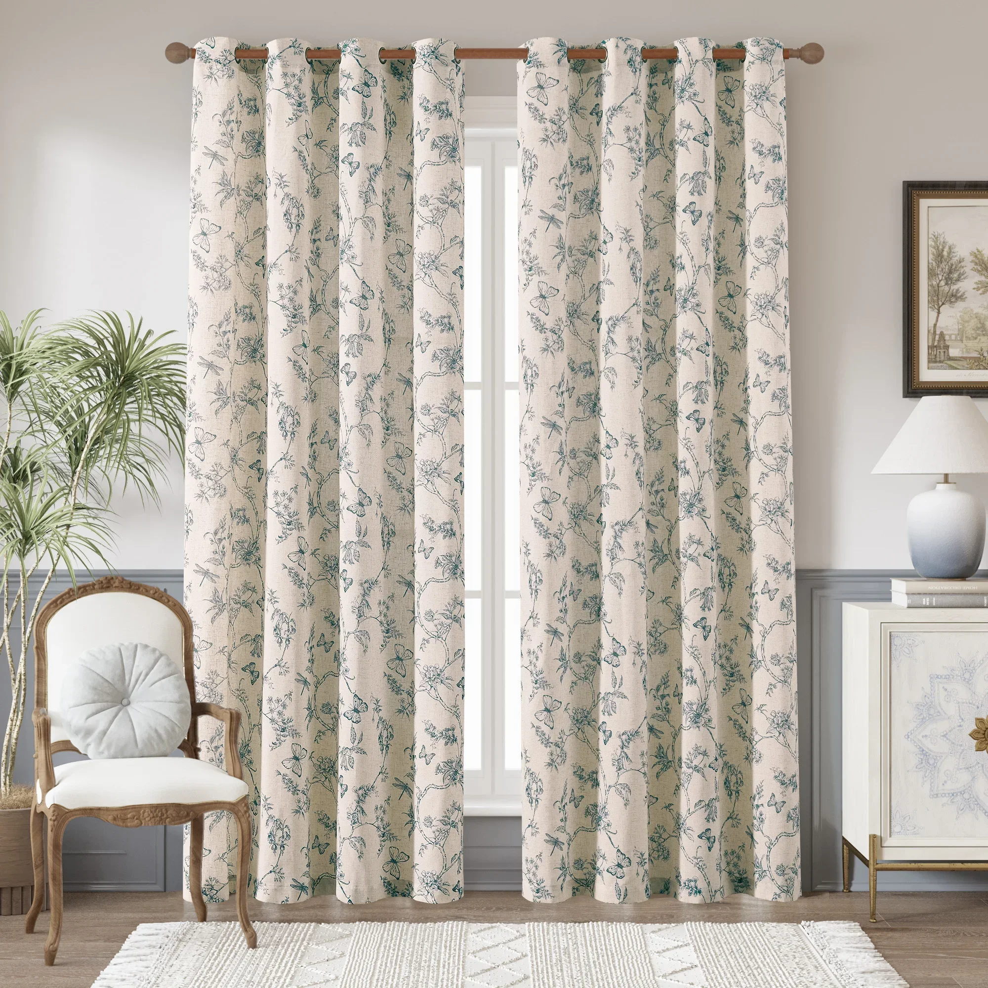 Jinchan Linen Farmhouse Curtains for Living Room Floral Print Window
