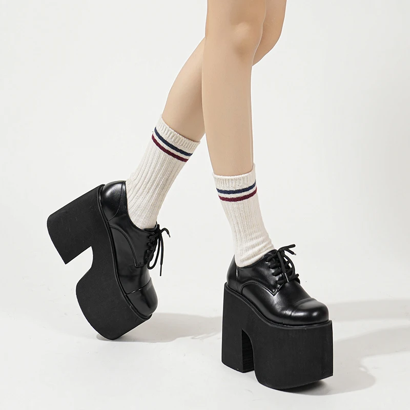 Gdgydh Damen Chunky Heeled Pumps schnüren elegante Oxford Plattform Pumps für Frauen Höhe erhöhen Design Party Cosplay Schuhe – Detail 5