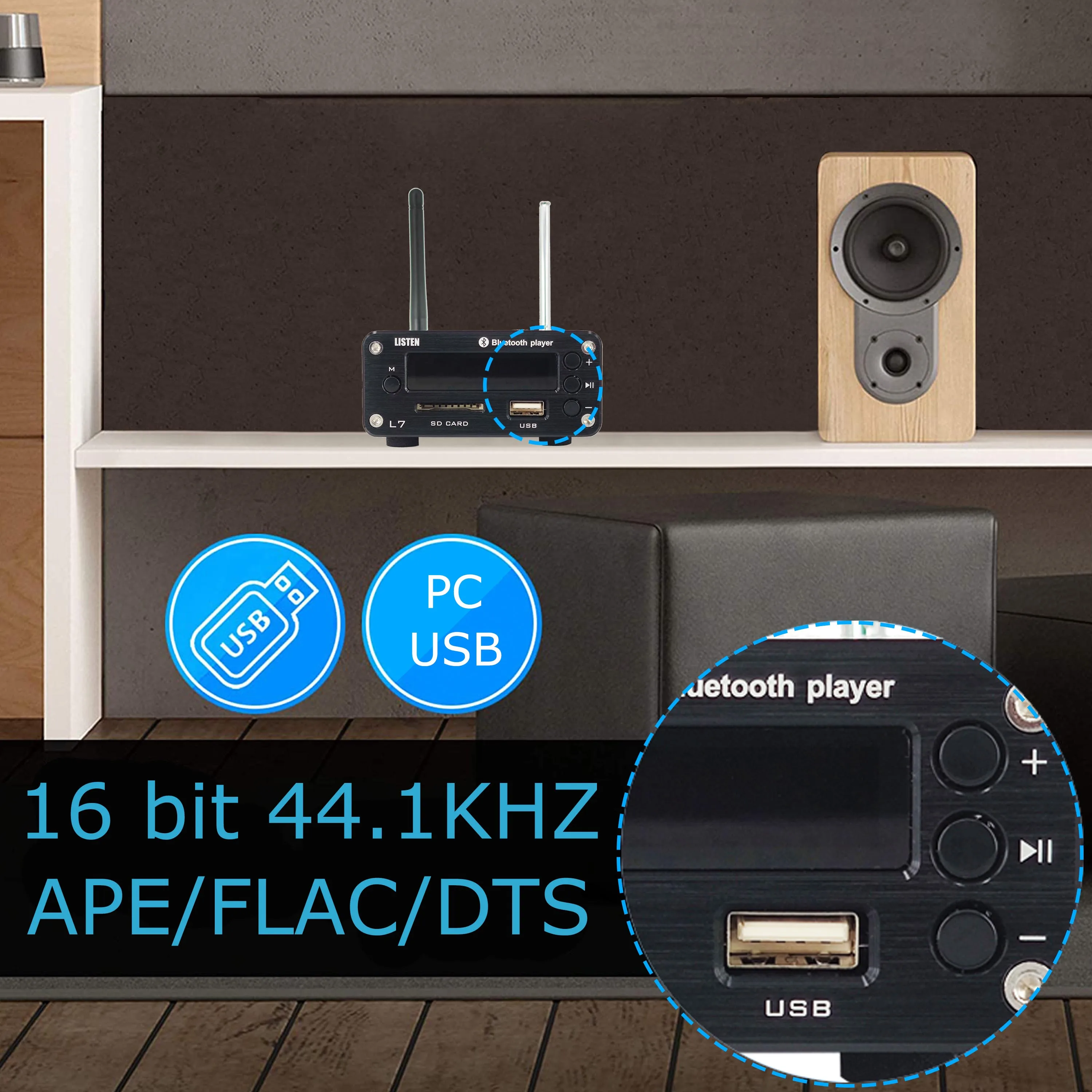 Hifi Bluetooth 5.0 Receptor Pré-amplificador de Áudio Estéreo Dac Leitor de Música Usb Rádio fm Amp Headphone Suporta U-disk Disco Rígido sd l7 - Image 3