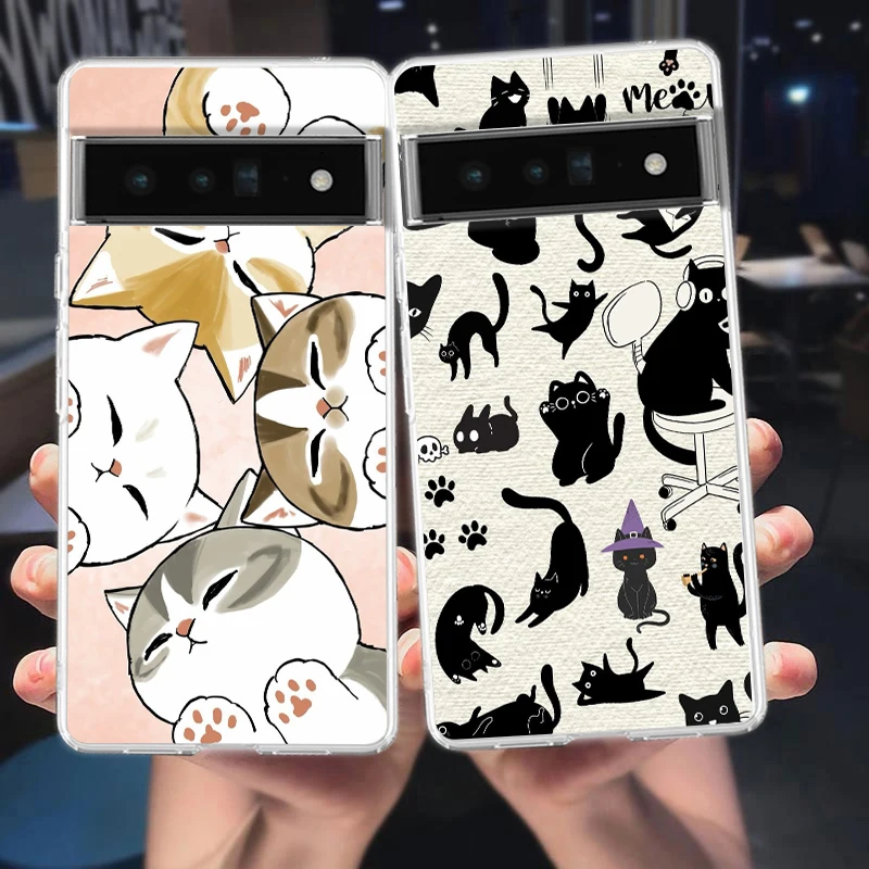 Transparent Soft TPU Phone Case with Cute Cartoon Cat Pattern