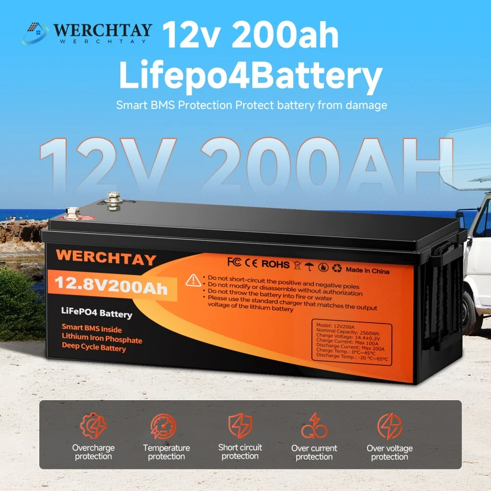 WERCHTAY LiFePO4 12V 100 Ah Lithiumbatterie mit BMS, 4000–15000 Zyklen,10 Jahre Lebensdauer,Deep Cycle-Batterie mit Niedertemperaturschutz für Wohnmobile, Schiffe, Solarpanel Kit,Camping WERCHTAY LiFePO4 12V 100 Ah Lithiumbatterie mit BMS, 4000–15000 Zyklen,10 Jahre Lebensdauer,Deep Cycle-Batterie mit Niedertemperaturschutz für Wohnmobile, Schiffe, Solarpanel Kit,Camping