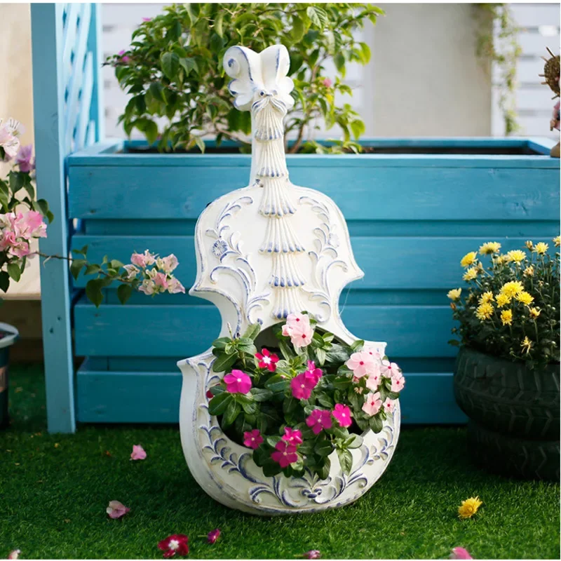 Fioriera per violino in stile europeo Vaso da fiori artistico per balcone e giardino Decorazione unica per bonsai da patio, decorazione paesaggistica per terrazza - immagine 2