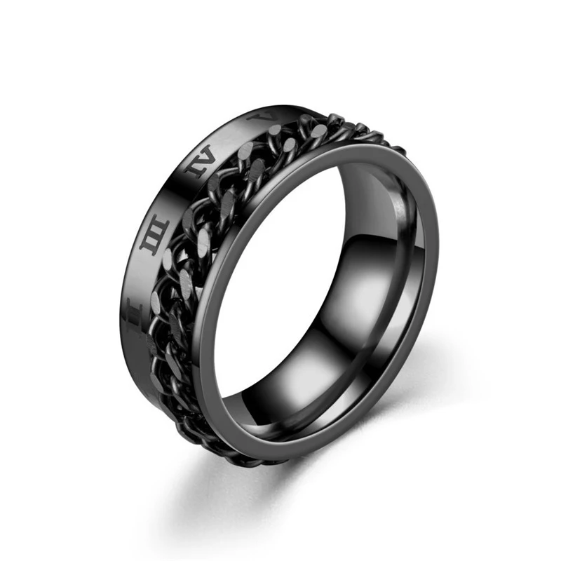 Cool Roman Numerals Rotating Stainless Steel Chain Multifunction Anti Stress Ring Men Women Anxiety Relief Jewelry Punk Gift
