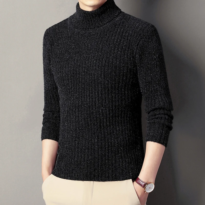 Autumn and Winter New Men's Turtleneck Sweater Male Slim Fit Solid Color Knitted Pullover Jumper Casual Warm Wear