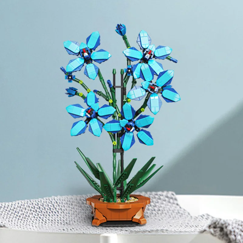 City Creativity Bouquet Flower Cymbidium Faberi Bonsai Potted Plant Home Decoration Building Blocks Bricks Kids Toys 5