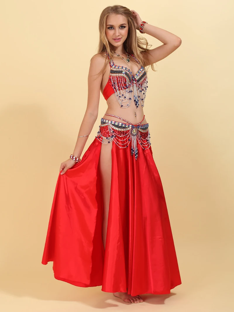 

Adult Women Indian Dancewear Belly Dance Costume Beading Sequin Diamond Embroidery Stage Performance Halloween Rave Outfits Set