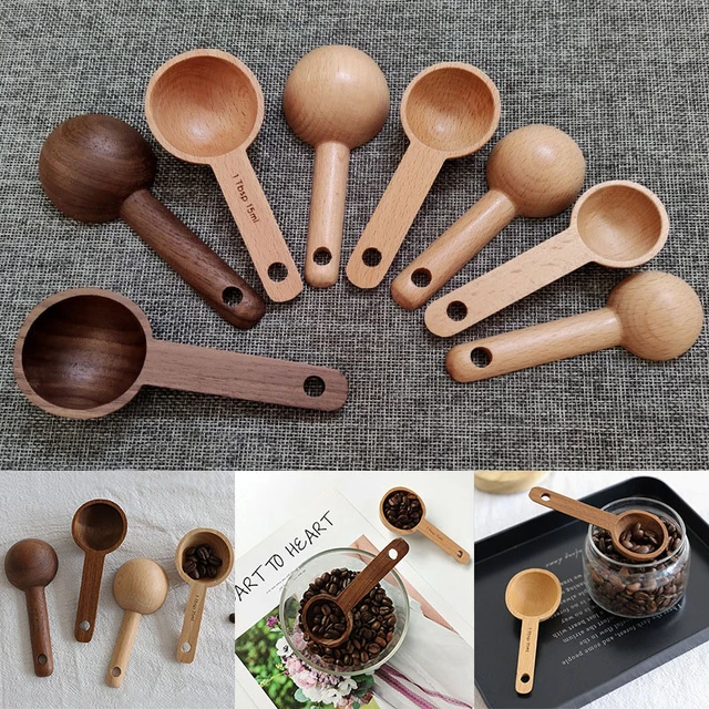 4Pcs/Set Beech Wood Measuring Spoons Set Kitchen Cook Tea Measuring Spoon  Wooden Baking Tool