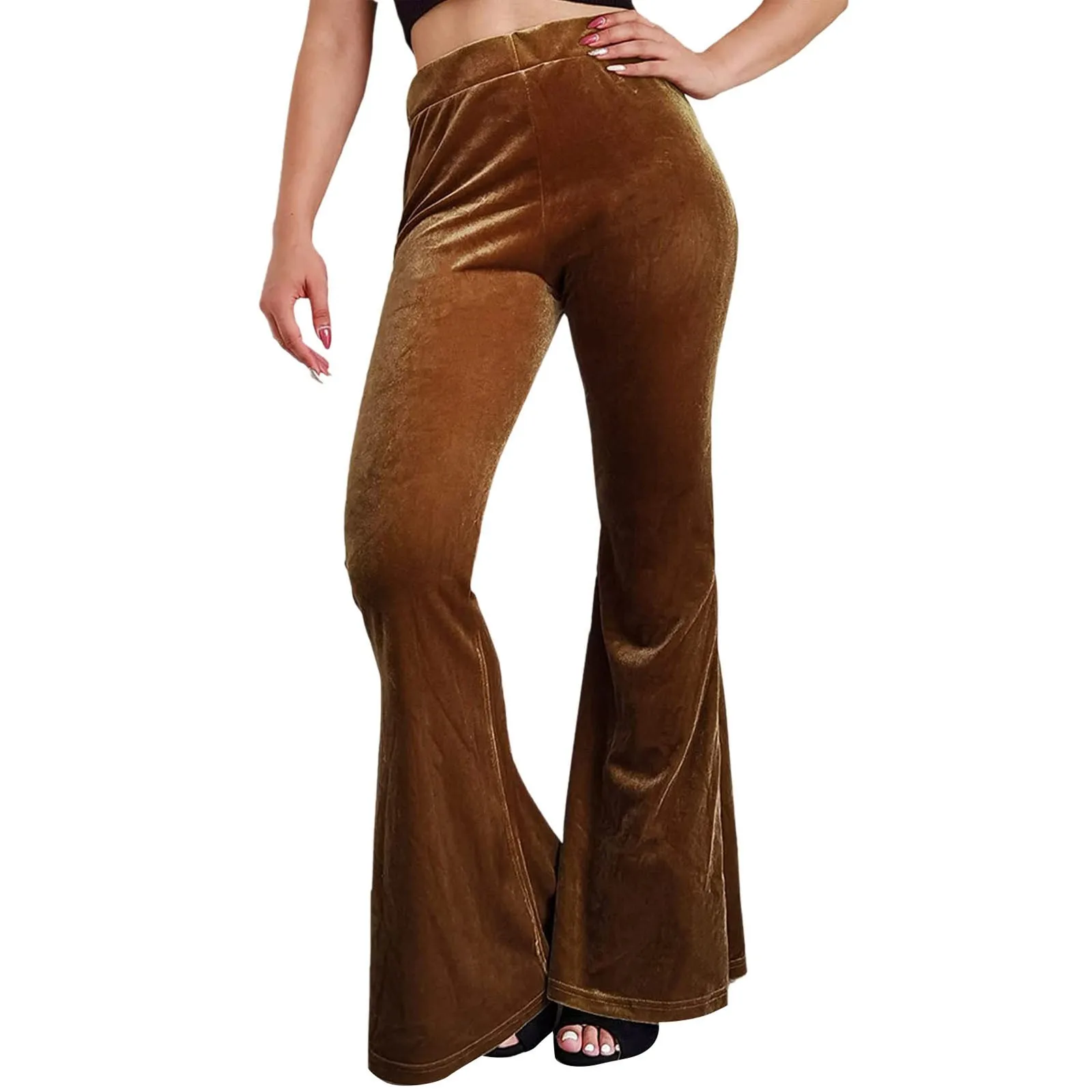 

Осень 2023, Бархатные расклешенные брюки, женские велюровые брюки, джоггеры, Женские однотонные брюки с высокой талией и колокольчиком для женщин