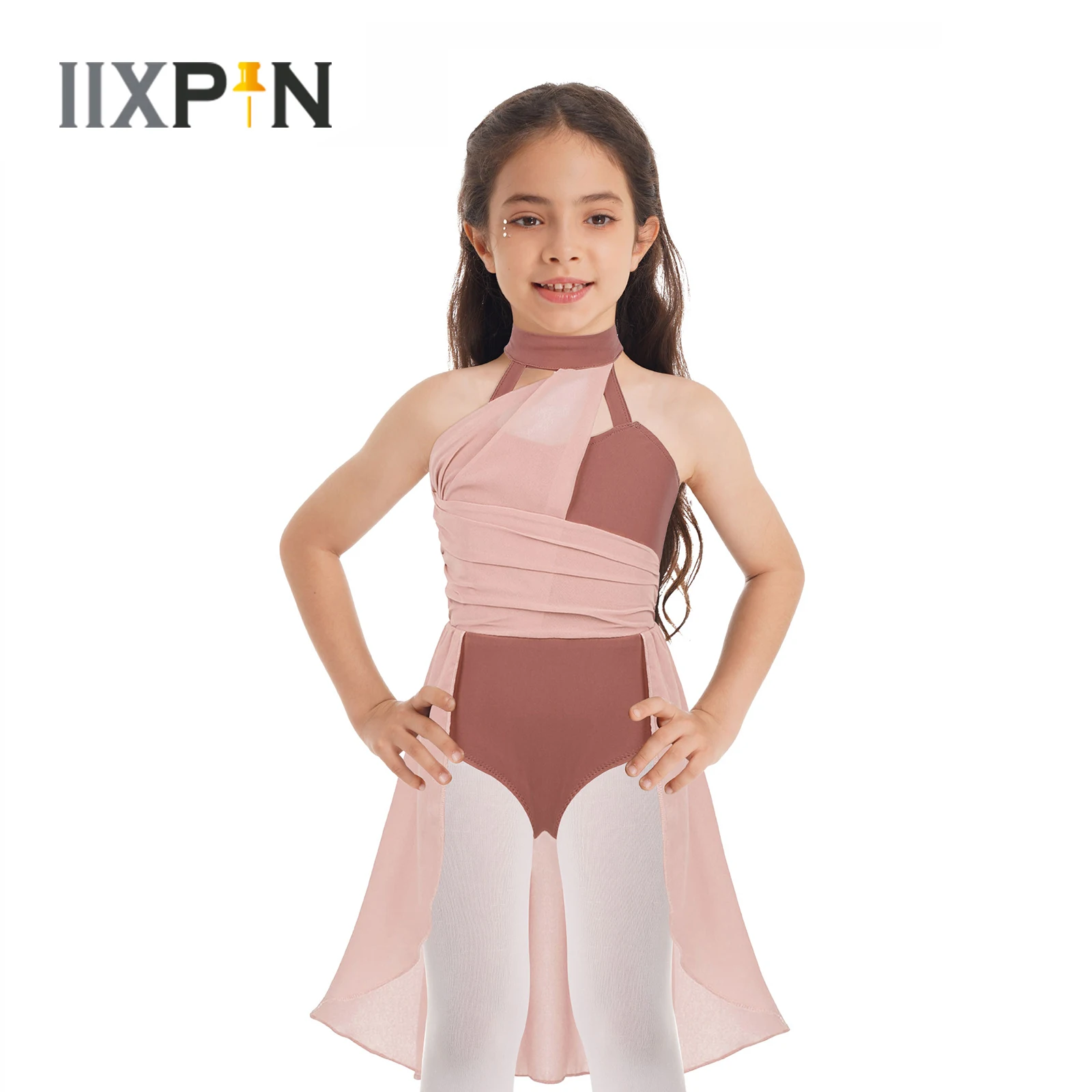 IIXPIN Girls Ballet Dress Lyrical Dance Costume Kids Chiffon Ruched Bodice Caged Back Dance Leotard Dress Contemporary Dancewear ballet leotard dance leotard ballet dress girls dance costumes