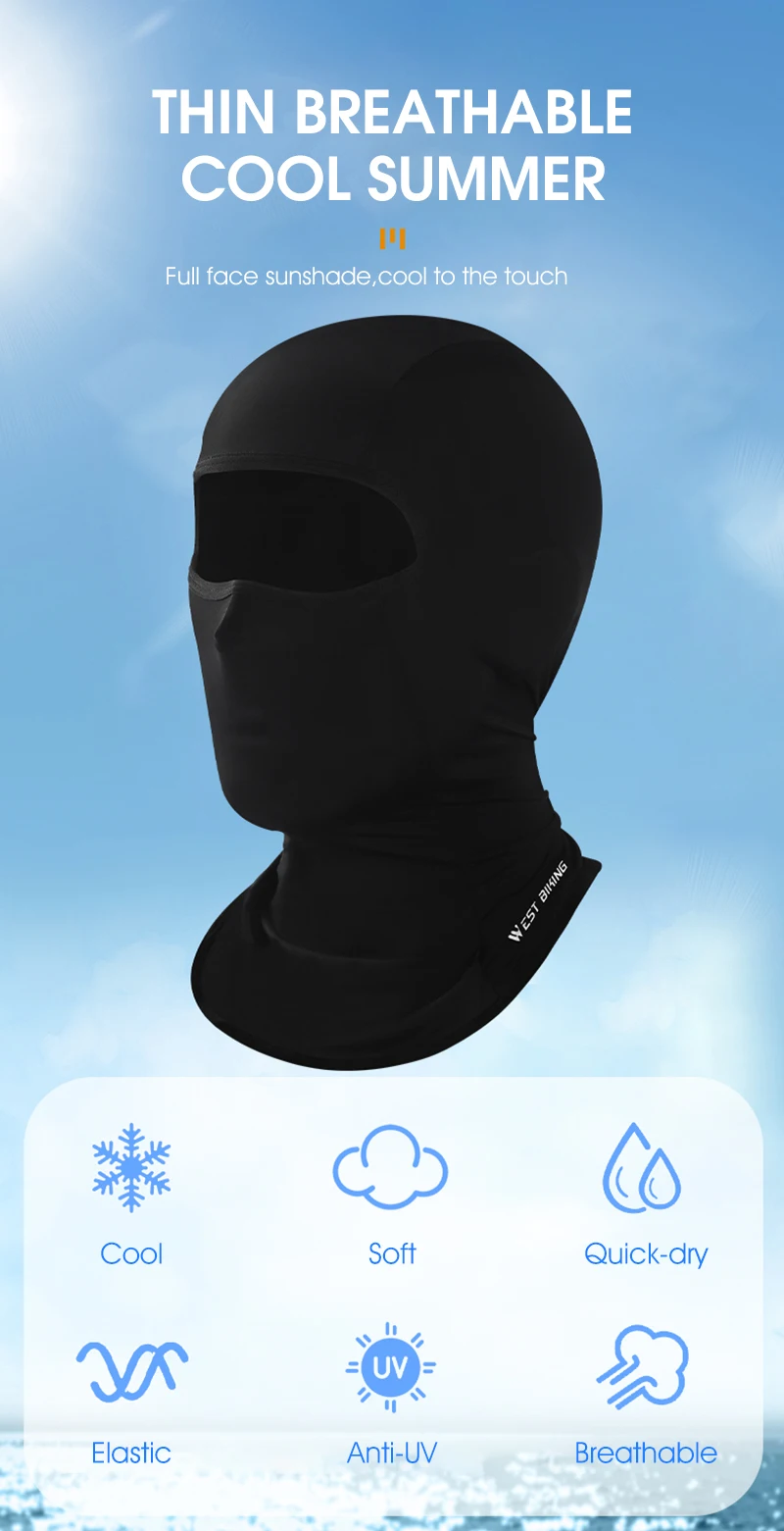 WEST BIKING Summer Motorcycle Balaclava Bicycle Hat Helmet Liner Full Face Sun Protection Cycling Running Breathable Ninja Caps