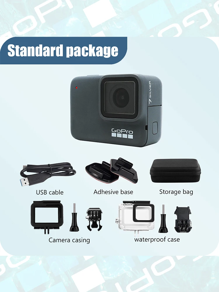 고프로 히어로 7 실버 4K30 프레임 수직 카메라 HD 손떨림 방지 WiFi 연결 사이클링 스키 익스트림 스포츠 카메라