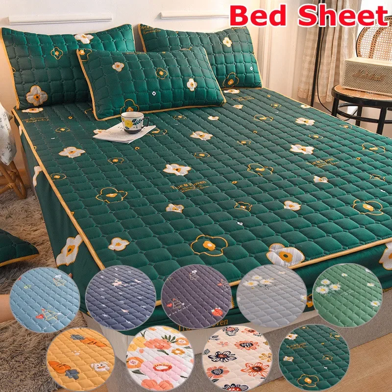 Megmunkalás Matrac fedezze quilted fitted Papírlap 3pcs/set Matrac Hátvéd tömör színben Ágy fedezze virágos mintás