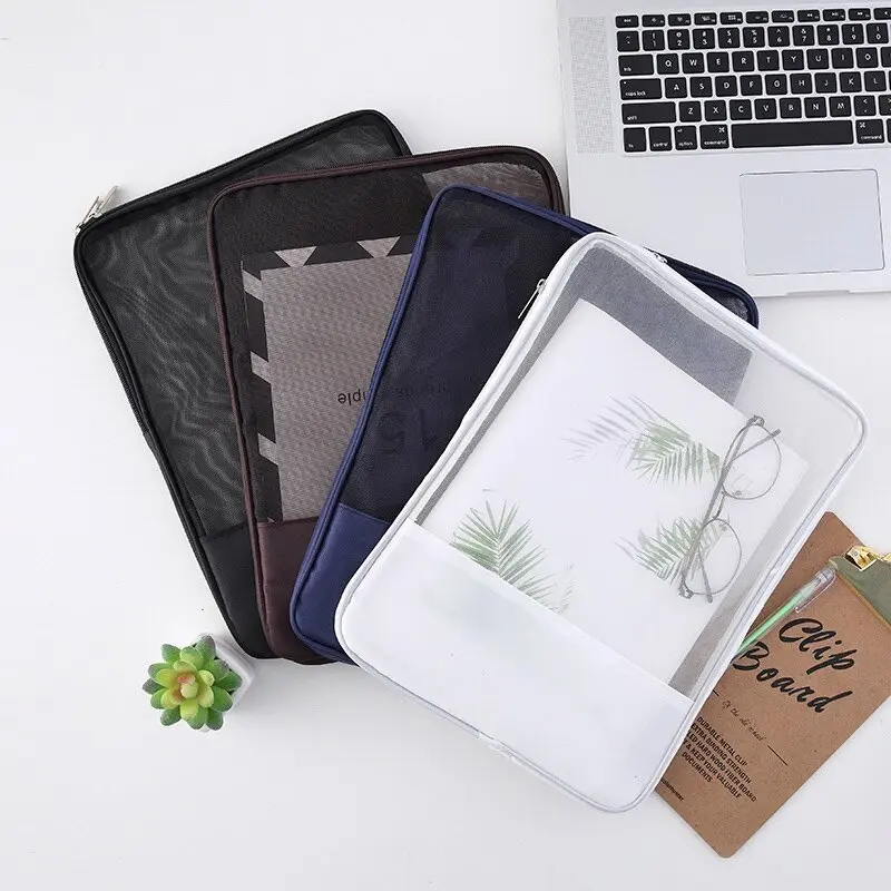 Big Size Pocket Folders Mesh Zipper File Bag Translucent Book Storage Document Box File
