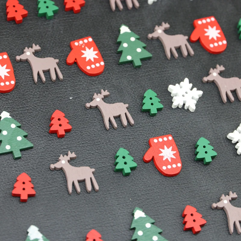 (50 Pcs/pack)Mini Christmas Tree Glove Chip Mixed Decorative Wood Chips Christmas Hanging Decoration Colorful Elk Gift Label