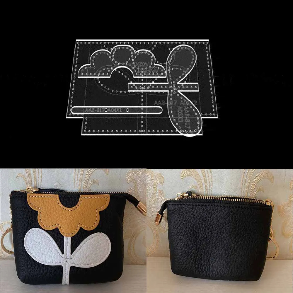 

Leather Bag Pattern Making with Kraft Paper and Acrylic Templates for Flower Zero Wallet Storage Bag Card Bag Key Bag