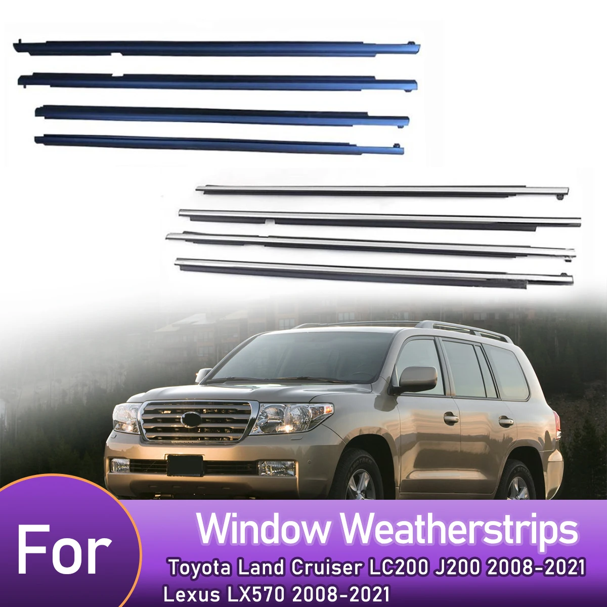 

4PCS Car Outer Door Windows Rubber Weatherstrip Sealing Strip For Toyota Land Cruiser LC200 J200 2008-2021 Lexus LX570 2008-2021