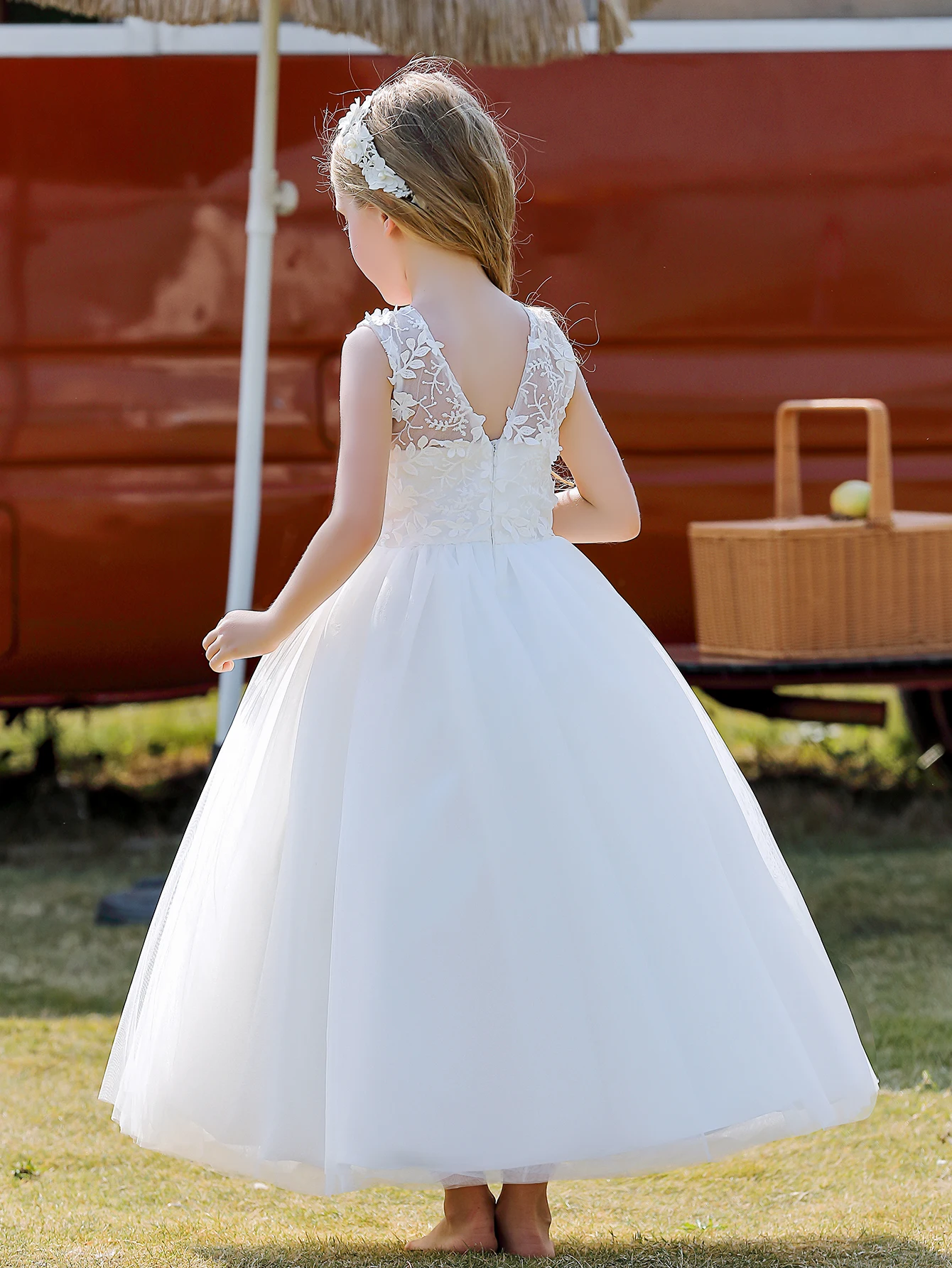 Vestidos Elegantes De NiñA De Las Flores En SatéN Con SuperposicióN De Tul Y Espalda Descubierta