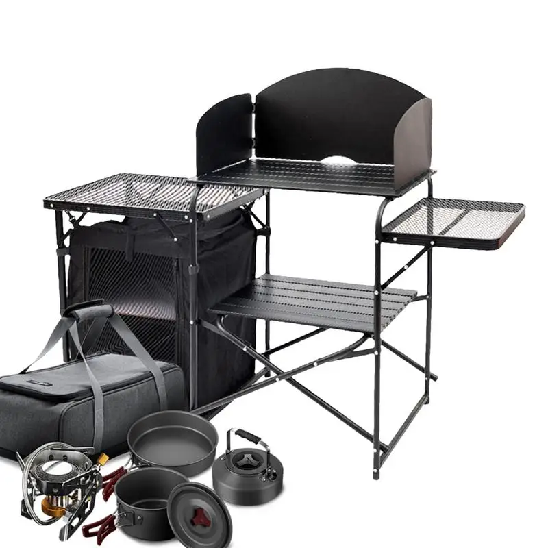 

Camping Kitchen Table Foldable Picnic Kitchen Foldable Table Camping Cook Table Aluminum Alloy With Weatherboard For Fishing