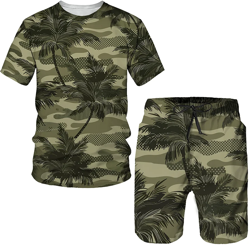 YUHA, Graffiti Printed 3D T-shirt 3D Street Style Suit Summer Men/Women Tracksuit/Camouflage Top/Shorts  Fashion Men's Clothing