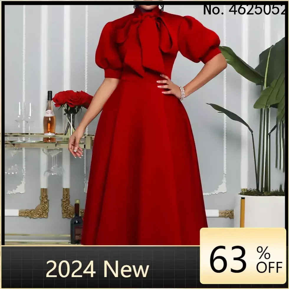 

Новинка 2023, элегантное вечернее платье с бантом, женское летнее платье с коротким рукавом, американская одежда, женские африканские платья 3xl