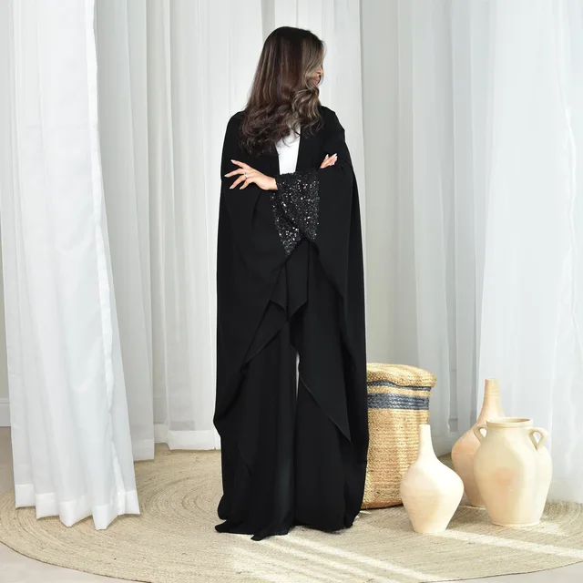 Eid noir Abayas pour femmes Robe musulmane modeste dubaï ouvert Abaya Kimono Jalabiya Kebaya Robe Femme Marocain Caftan Ramadan caftan