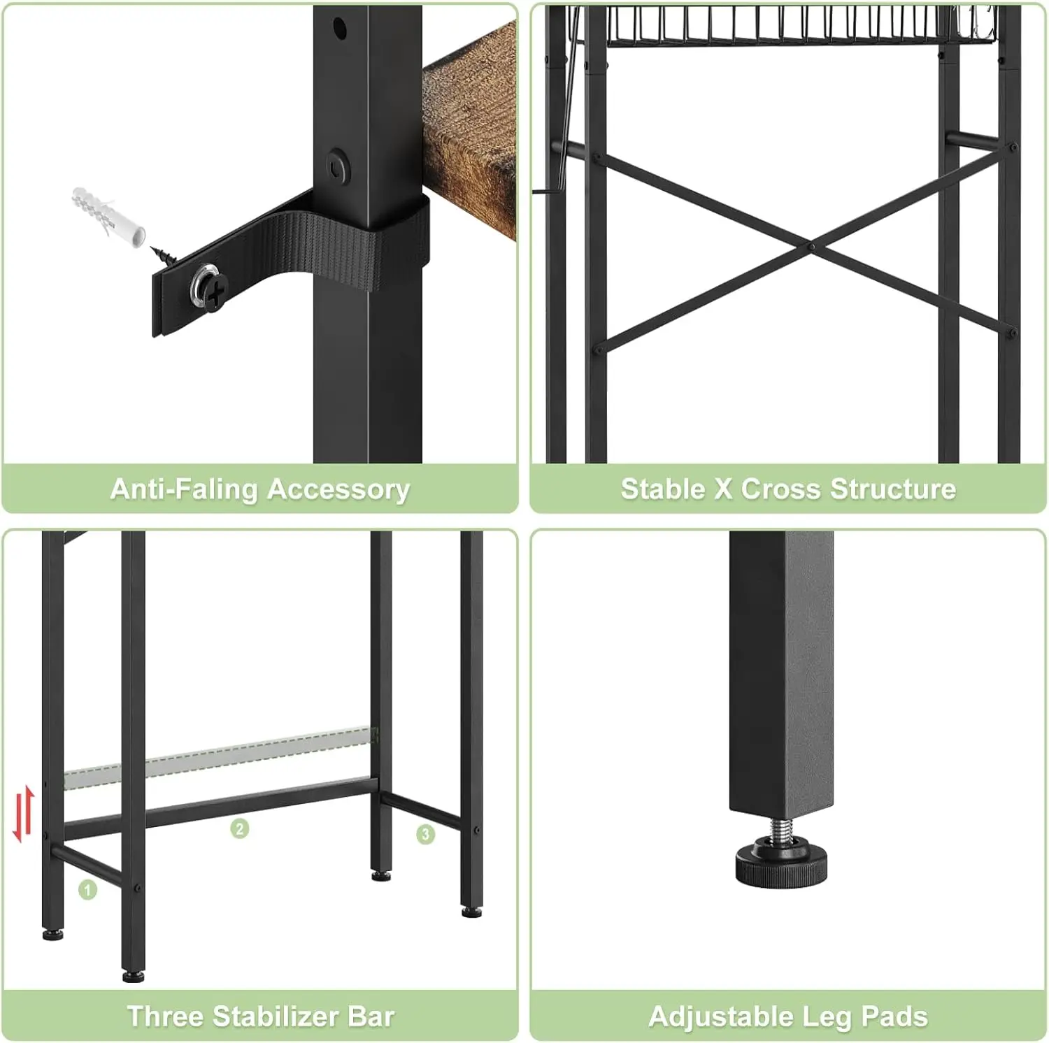 Over Toilet Storage Rack. 4-Tier. Adjustable Shelf & Basket. Freestanding. Space Saver. Vintage Brown.