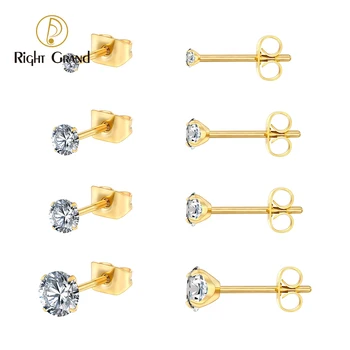 1 Pair Right Grand ASTM F136 Titanium 2/3/4/5mm CZ Stud Earrings 20G Minimalist Wedding Cartilage Helix Tragus Piercing Jewelry