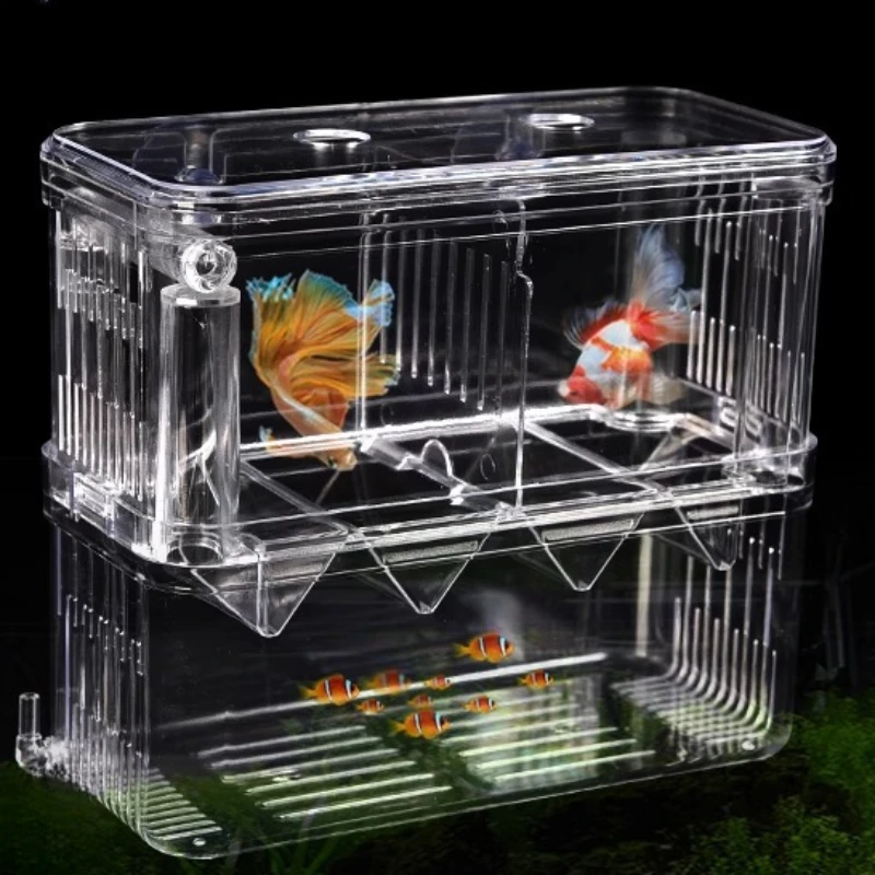 Acrylic 3 Sizes Double-Deck Clear Fish Breeding Isolation Box Hatchery Divider for Shrimp Clownfish Aggressive Fish Injured