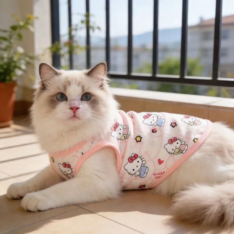 산리오 헬로 키티 귀여운 고양이 강아지 탱크탑, 가볍고 통기성 좋은 면 소재 공주풍 봄 여름 소형 반려동물용 민소매 셔츠