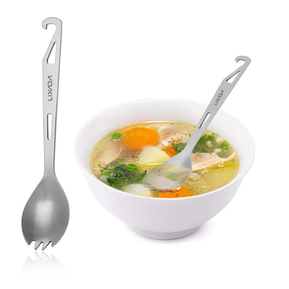 Stainless Steel Spork Long Handle Spork with Bottle Opener Camping Cutlery Portable Tableware Portable Cutlery Titanium Tableware Lightweight Outdoor Dinner Flatware for Travel Camping