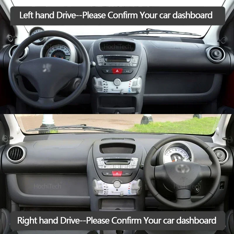 Auto-Armaturenbrett-Abdeckung, vermeiden Sie Lichtpolster, Instrumententafel, Matte, Teppiche für Peugeot 107, Toyota Aygo AB10 AB20 AB30 2005–2014 – Detail 6