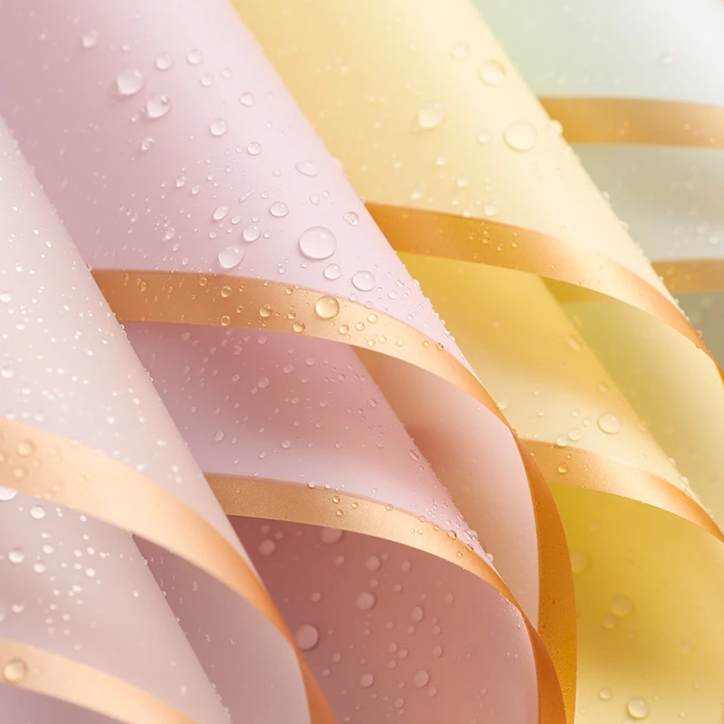 5-Pack Korean Style Gold-Trimmed Floral Bouquet Wrapping Paper