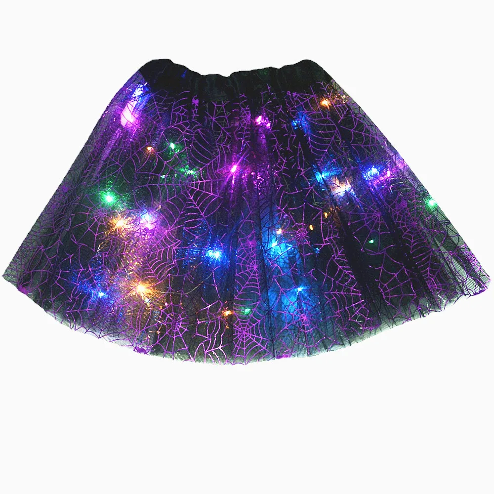 Horrible Scary LED Glowing Light Up Kids Girls Spider Web Cobweb Skirt Tutu Cosplay Carnival Party Fancy Costume Bag Halloween cosplay costume halloween dress outfit animal tutu skirt outfit