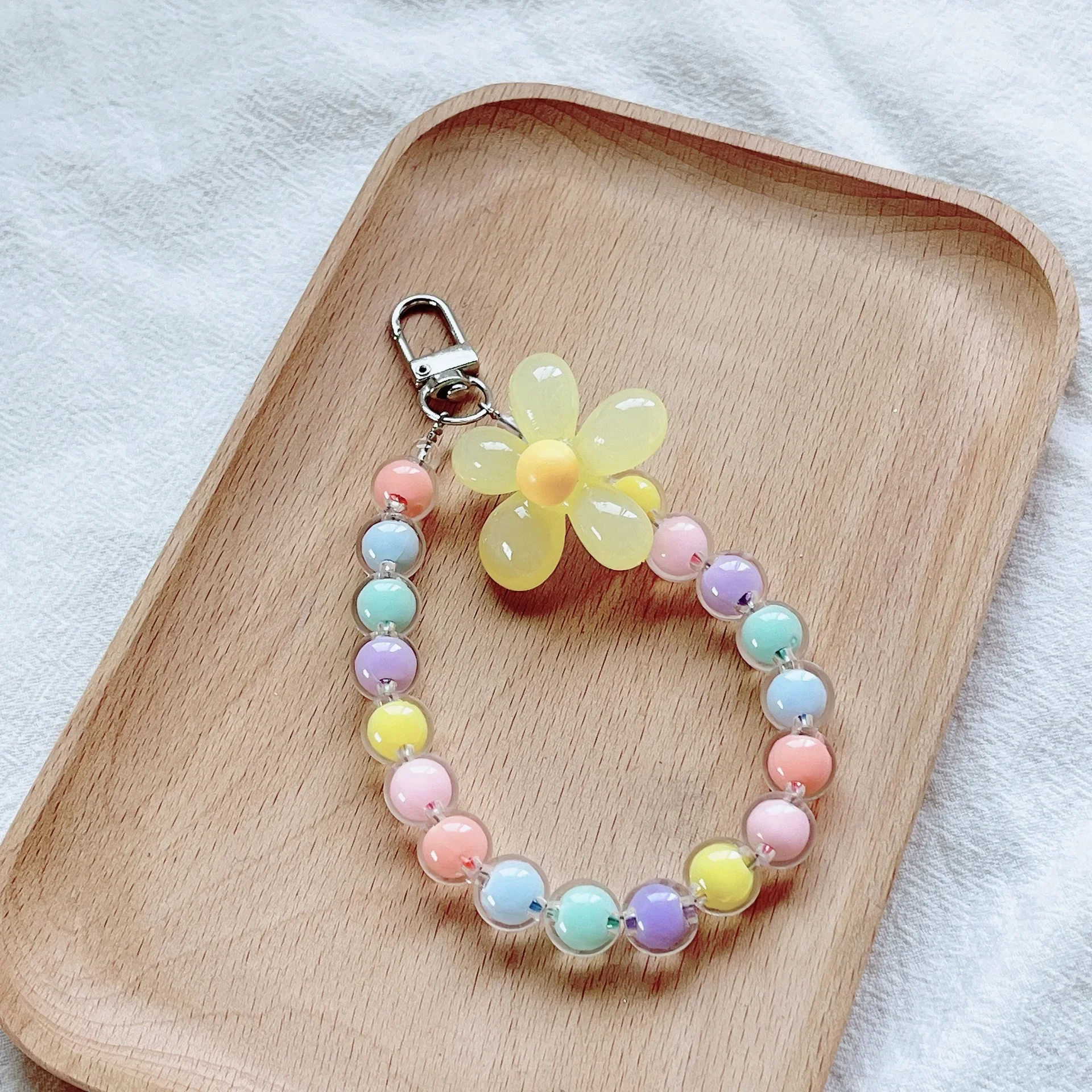 Vibrant Beaded Petal Lanyard Wrist Strap & Keychain Charm