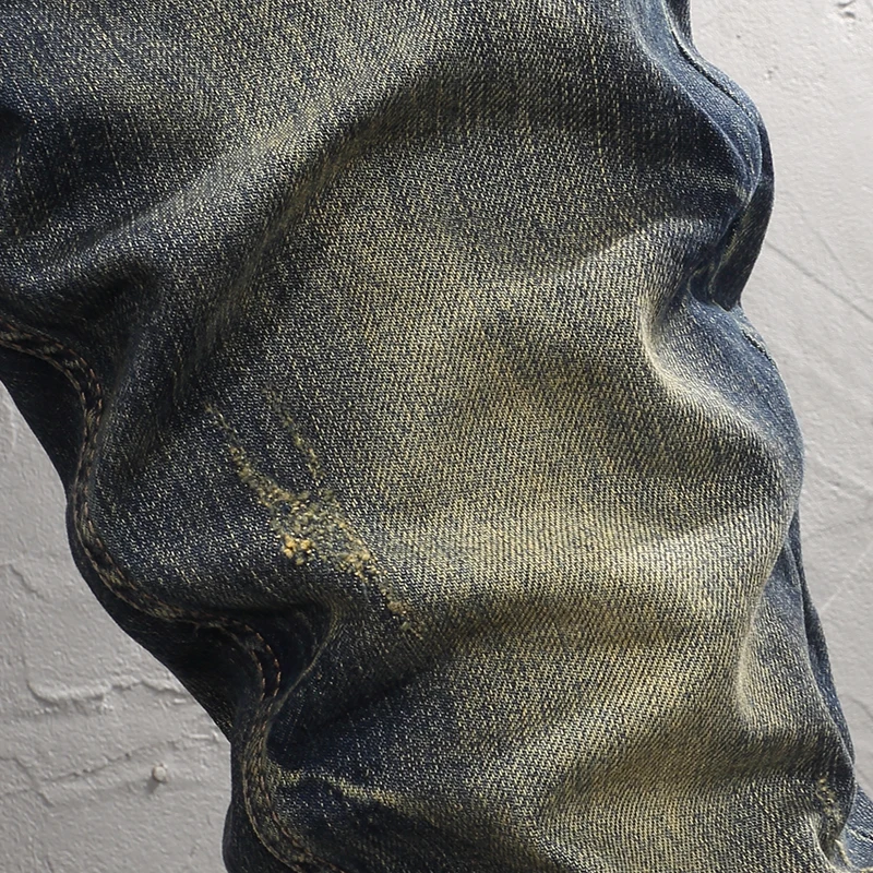 Fashion Designer Men Jeans High Quality Retro Washed Blue Stretch Slim Fit Ripped Jeans Men Italian Style Vintage Denim Pants