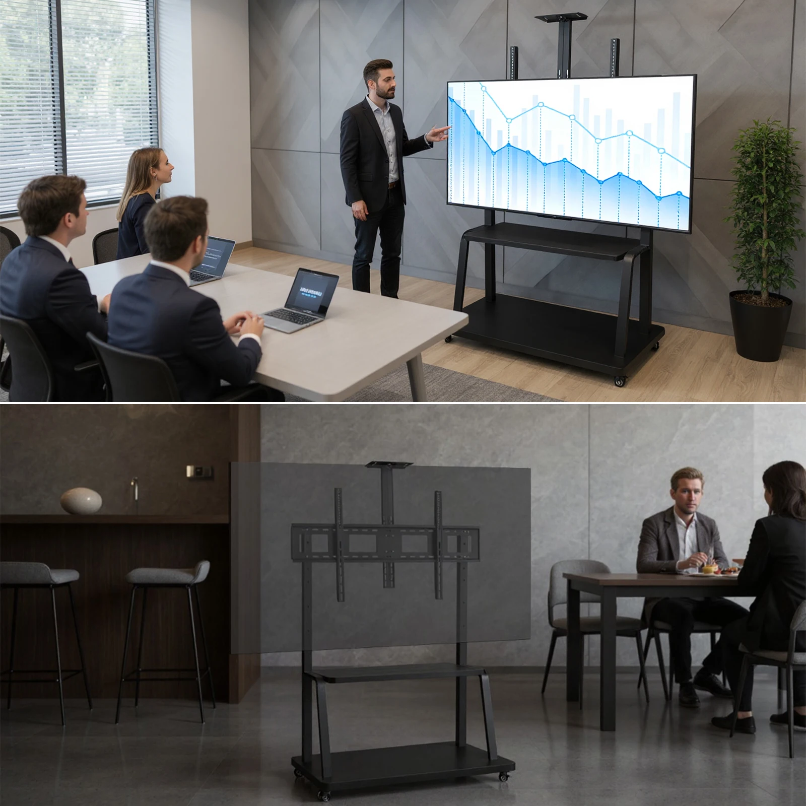 Mobile TV Stand with Wheels & Shelf Rolling TV Bracket Max Load Up To 660-Pound Heavy-Duty TV Cart for Home Office School Use