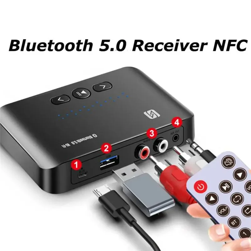 NFC 블루투스 5.0 수신기 송신기 세트 스테레오 AUX U 디스크 RCA 광 무선 블루투스 어댑터 TV PC 자동차 스피커 세트